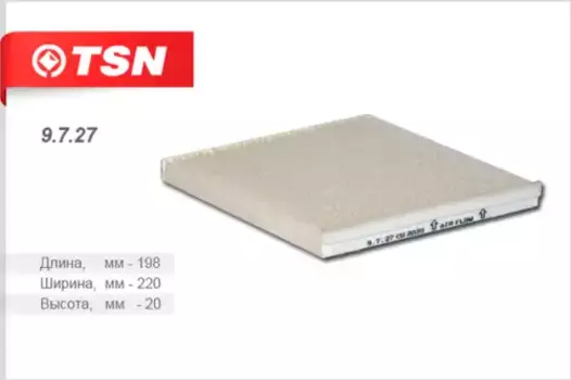 Салонный фильтр TSN 9.7.27 TOYOTA Avensis/Prius/Rav4/Yaris/Yaris Verso 99>