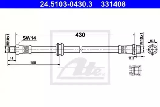 шланг тормозной передний! \BMW E36/Z3 1.6-2.5TDs 90-00 L=453 24.5103-0430.3 ATE