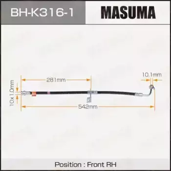 шланг тормозной передний правый! L=542\ KIA Ceed 06-12/Cerato/Pro Ceed BH-K316-1 MASUMA