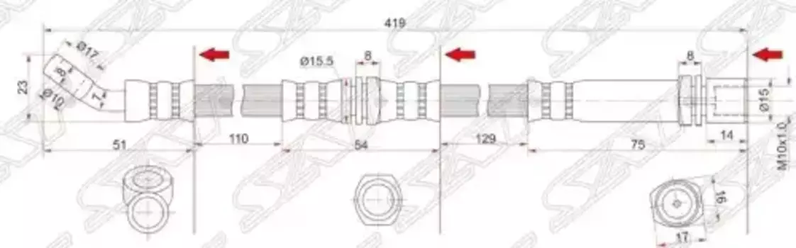ШЛАНГ ТОРМОЗНОЙ ПЕРЕДНИЙ (ТАИЛАНД) TOYOTA DYNA 150/TOYOACE G15 95-01/HIACE 86-01 LH=RH ПРОМЕЖУТ. ST-90947-02522 SAT