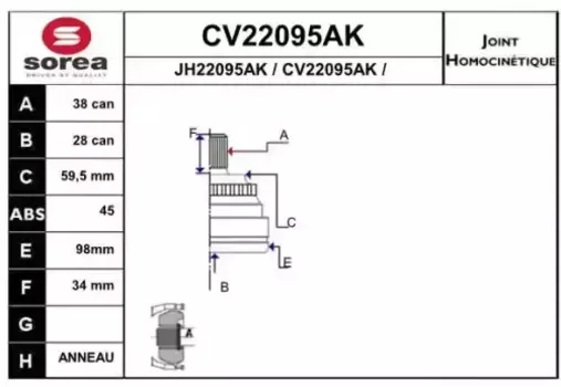 ШРУС наружный EAI CV22095AK