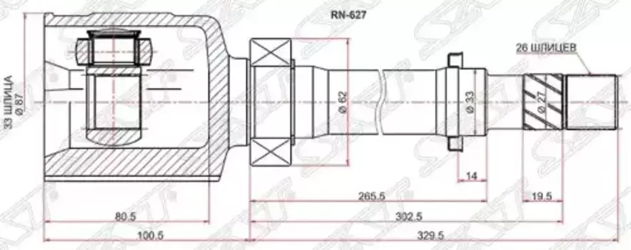 ШРУС ВНУТРЕННИЙ RH RENAULT DUSTER 10- 2WD МКПП (10702030/140517/0038060) RN-627 SAT