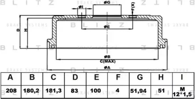 Тормозной барабан BLITZ BT0107