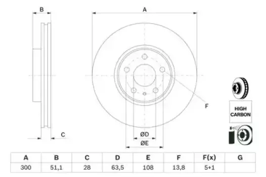 Тормозной диск BOSCH 0986479D85 вентилируемый передняя ось