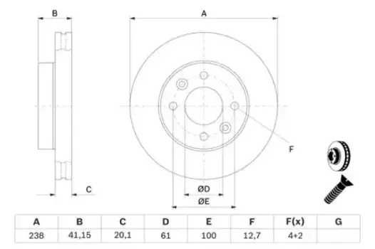 Тормозной диск BOSCH 0 986 478 276 вентилируемый передний мост