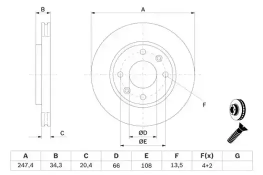 Тормозной диск BOSCH 0 986 478 370 вентилируемый передняя ось