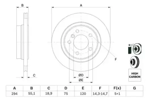 Тормозной диск BOSCH 0 986 478 570 вентилируемый задняя ось