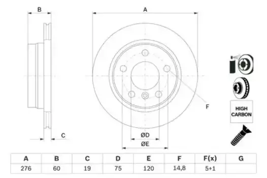 Тормозной диск BOSCH 0 986 478 642 вентилируемый задняя ось