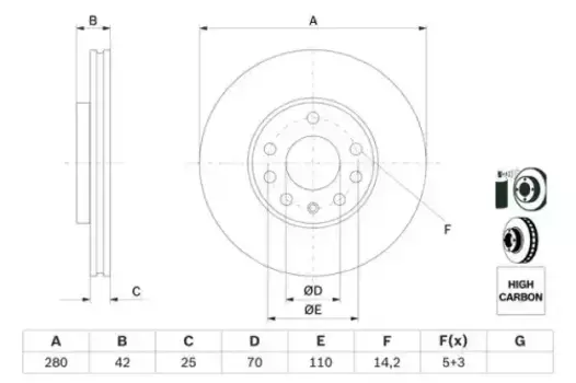 Тормозной диск BOSCH 0 986 478 883 вентилируемый передняя ось