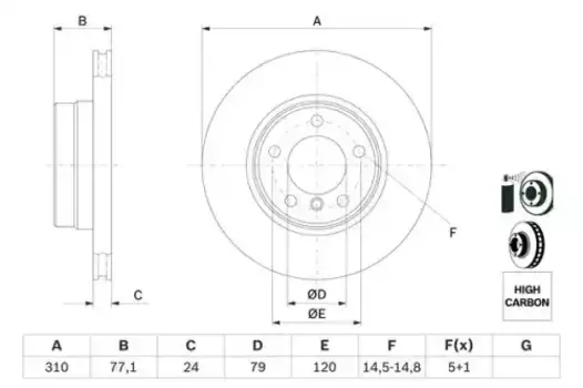 Тормозной диск BOSCH 0 986 479 055 вентилируемый передняя ось