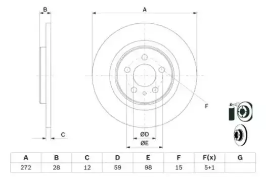 Тормозной диск BOSCH 0 986 479 064 полный задняя ось