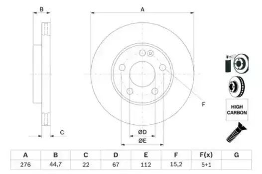Тормозной диск BOSCH 0 986 479 186 вентилируемый передняя ось