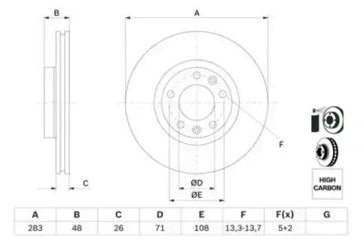 Тормозной диск BOSCH 0 986 479 193 вентилируемый передняя ось