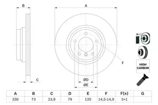Тормозной диск BOSCH 0 986 479 215 вентилируемый передняя ось