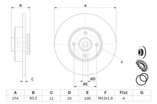 Тормозной диск BOSCH 0 986 479 270 полный задняя ось