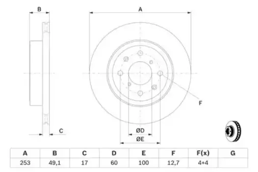 Тормозной диск BOSCH 0 986 479 370 вентилируемый передний мост