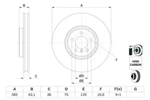 Тормозной диск BOSCH 0 986 479 635 вентилируемый передняя ось