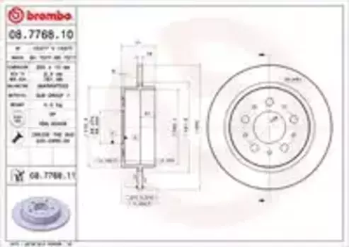 Тормозной диск BREMBO 08.7768.10 полный задняя ось