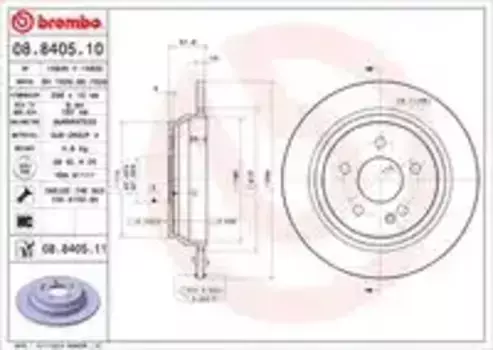 Тормозной диск BREMBO 08.8405.10 полный задняя ось