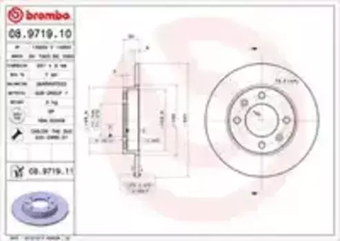Тормозной диск BREMBO 08.9719.10 полный задняя ось