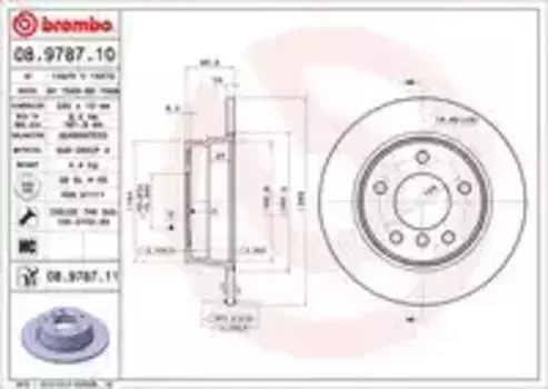Тормозной диск BREMBO 08.9787.11 полный задняя ось