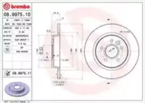 Тормозной диск BREMBO 08.9975.11 полный задняя ось