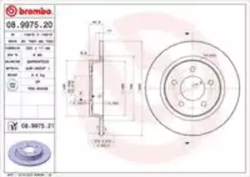 Тормозной диск BREMBO 08.9975.21 полный задняя ось