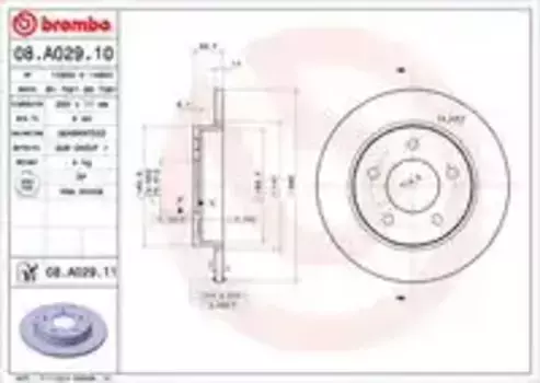 Тормозной диск BREMBO 08.A029.10 полный задняя ось