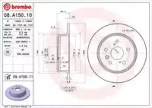 Тормозной диск BREMBO 08.A150.11 полный задняя ось
