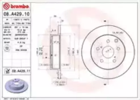 Тормозной диск BREMBO 08.A429.11 полный задняя ось
