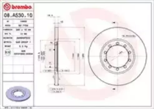 Тормозной диск BREMBO 08.A530.10 полный задняя ось