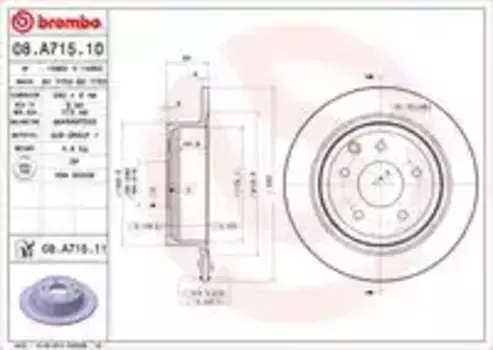 Тормозной диск BREMBO 08.A715.11 полный задняя ось