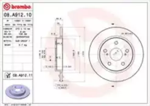 Тормозной диск BREMBO 08.A912.10 полный задняя ось