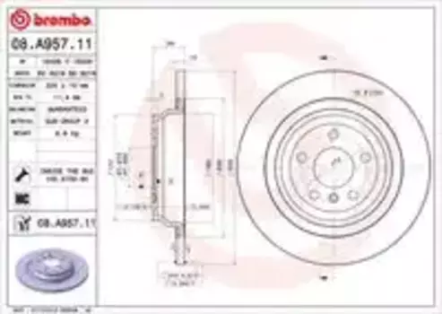 Тормозной диск BREMBO 08.A957.11 полный задняя ось
