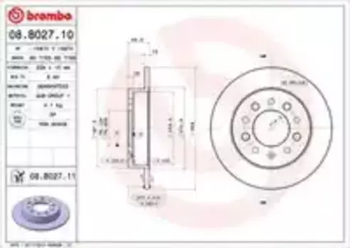 Тормозной диск BREMBO 08.B027.11 полный задняя ось