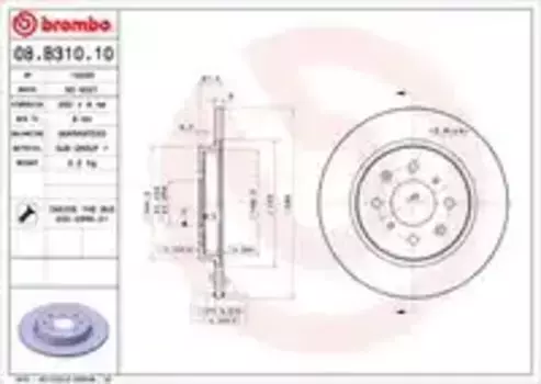 Тормозной диск BREMBO 08.B310.10 полный задняя ось
