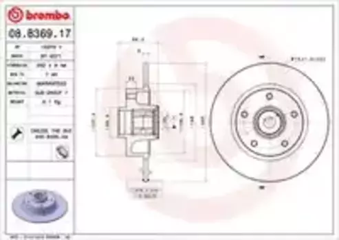 Тормозной диск BREMBO 08.B369.17 полный задняя ось