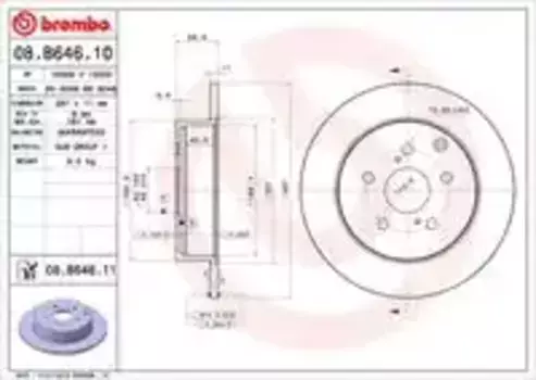 Тормозной диск BREMBO 08.B646.11 полный задняя ось