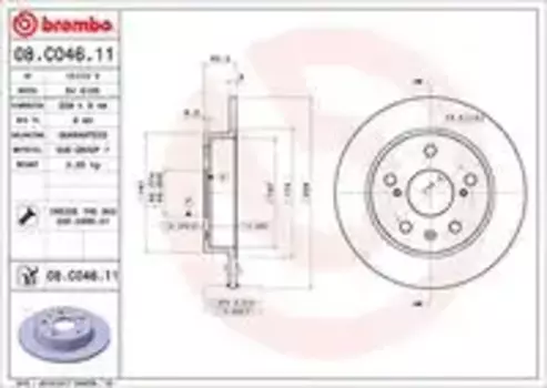 Тормозной диск BREMBO 08.C046.11 полный задний мост