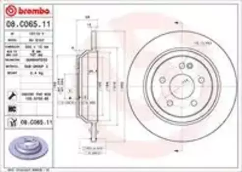 Тормозной диск BREMBO 08.C065.11 полный задняя ось