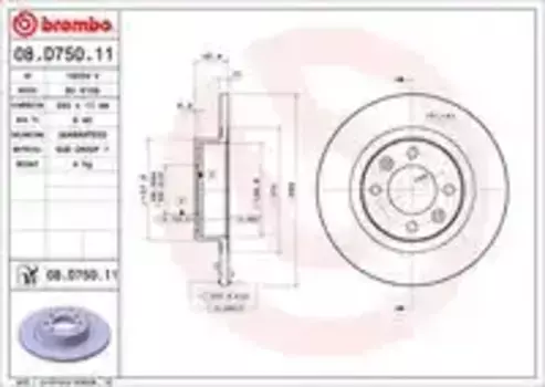 Тормозной диск BREMBO 08.D750.11 полный задняя ось