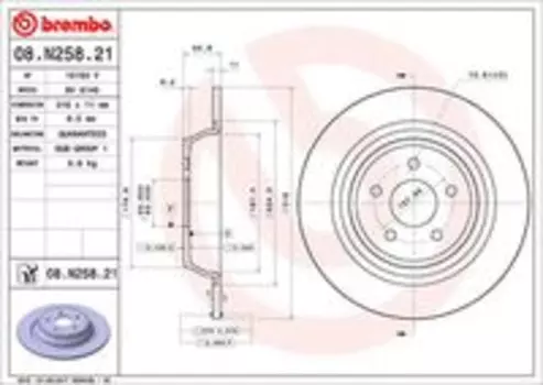 Тормозной диск BREMBO 08.N258.21 полный задняя ось