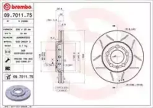 Тормозной диск BREMBO 09.7011.75 с прорезями передняя ось