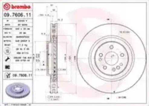 Тормозной диск BREMBO 09.7606.11 вентилируемый передняя ось