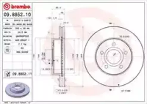 Тормозной диск BREMBO 09.8852.10 вентилируемый передняя ось