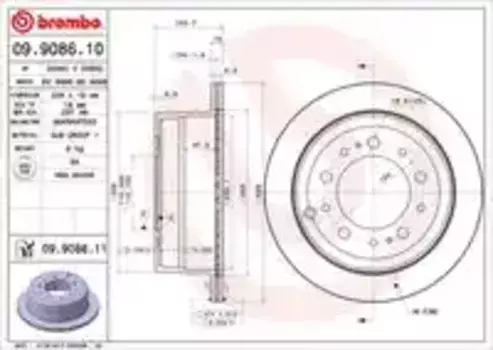 Тормозной диск BREMBO 09.9086.11 вентилируемый задняя ось