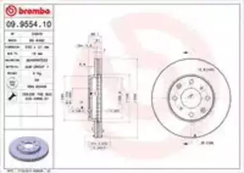 Тормозной диск BREMBO 09.9554.10 вентилируемый передняя ось