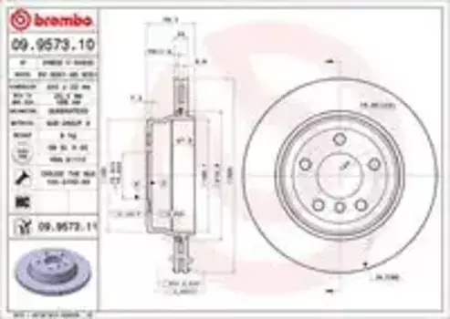 Тормозной диск BREMBO 09.9573.11 вентилируемый задняя ось