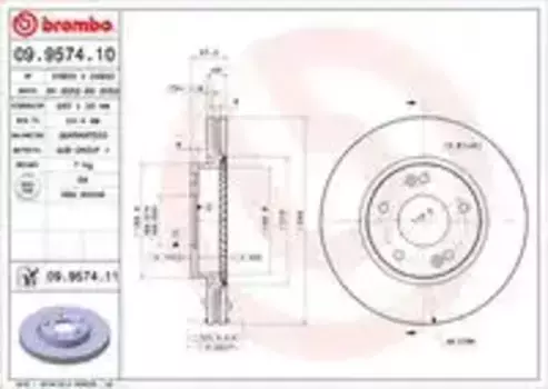 Тормозной диск BREMBO 09.9574.10 вентилируемый передняя ось