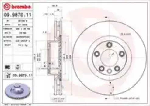 Тормозной диск BREMBO 09.9870.11 вентилируемый передняя ось